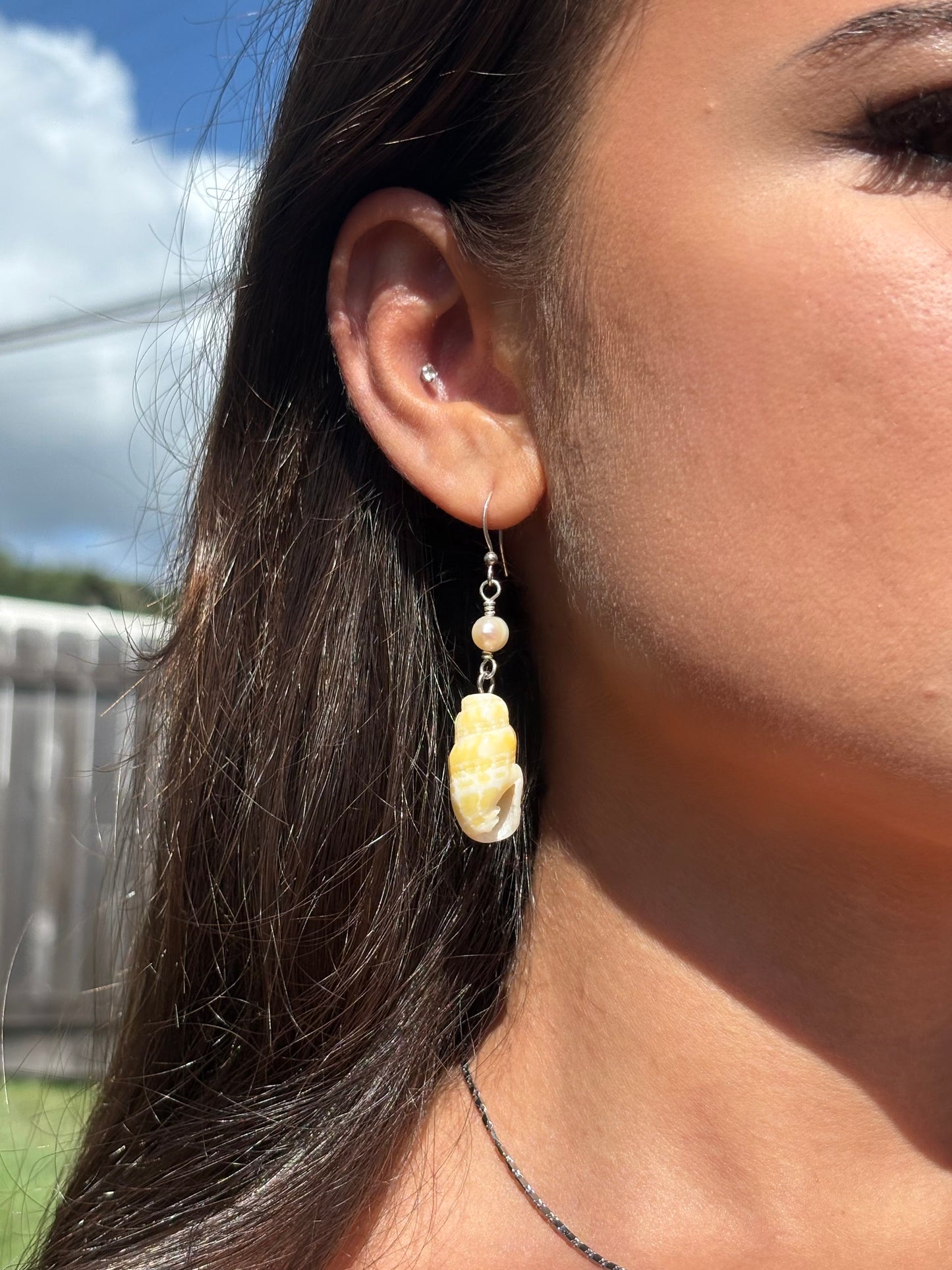 golden miter pearl earrings