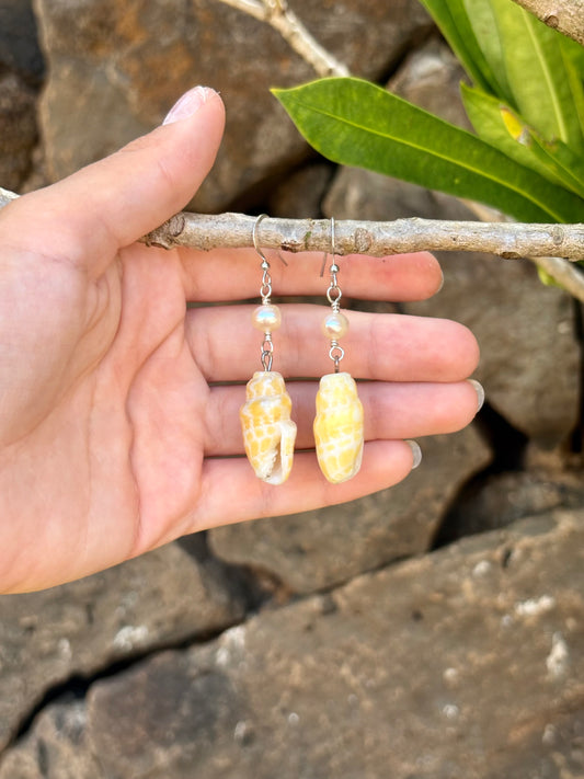 golden miter pearl earrings